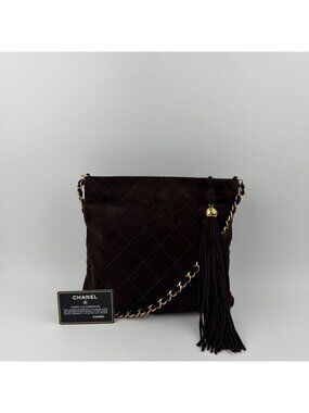 Chanel CC Logo Quilted Chain Shoulder Bag Brown Suede No 5 Vintage